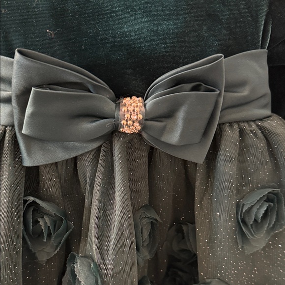 Rare Editions Dark Green Velvet Dress with Bow - Picture 4 of 5